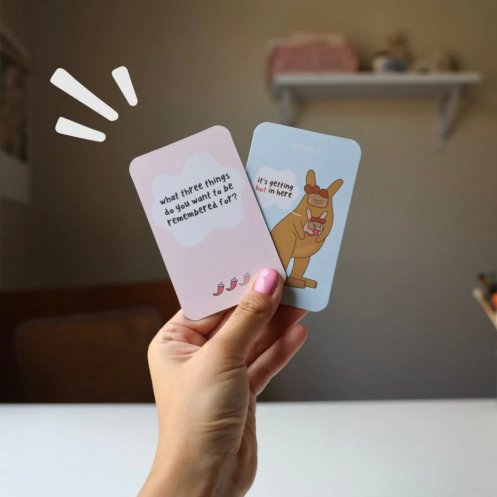 Front and back of the spicy conversation cards