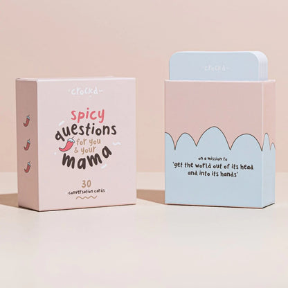 Open box of Spicy conversation cards for adults (Mama Edition)